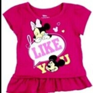 Disney Minnie Mickey Mouse Magenta T Shirt Cotton Toddler Sizes 2T Ruffle NEW